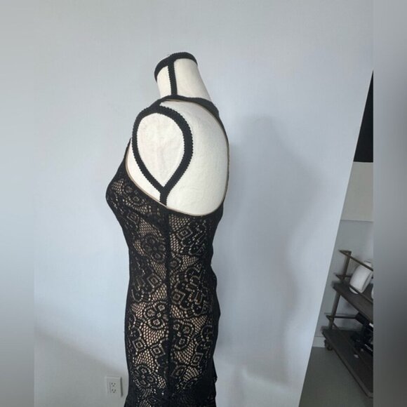 Dress the Population Black & Beige V-Neck Midi Dress - Size Small - Picture 5 of 16